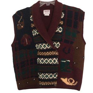 SKYR Wool Double Breasted Knit Sweater Vest Size Large Vintage Maroon